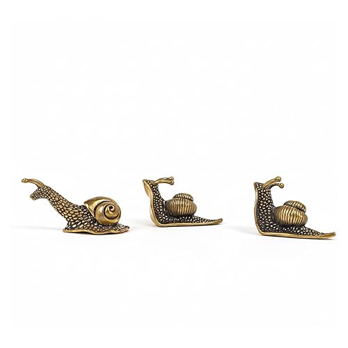 Gixemeva Set of 3 Brass Snail Figurines – Cute Vintage Cottagecore Décor & Garden Decor, Retro Antique-Style Mini Sculptures for Desk, Bookshelf & Plant Pots