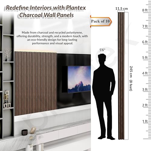 Image of Plantex Wall Panels /Louvers Panel for Wall 8 Feet /Charcoal Panel for Interior Wall Decor /3D Wall Panel - Pack of 10 Covers - 30 Sq. Ft, Size-5 Inch x 8 Feet (Cocoa Wooden)