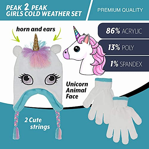PEAK 2 PEAK Girls Knitted Animal Beanie Winter Hat & Glove Set – Warm Cold-Weather Accessories for Ages 4–94