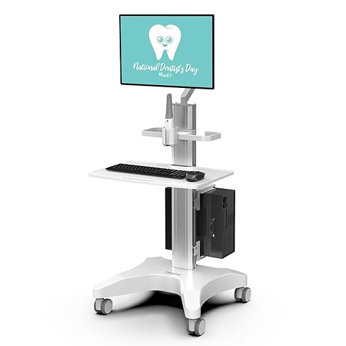 Miniatura 10 de Likaymo Carro médico con soporte para monitor y soporte para escáner oral, carrito de clínica dental con ruedas para salón de belleza de hospital