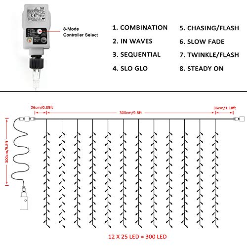 Qedertek Cascata di Luci Esterno ed Interno, Tenda...