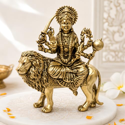 Image of Brass Durga Maa Ji Idol, Vastu Remedy for Protection (5 Inch, 370 g)