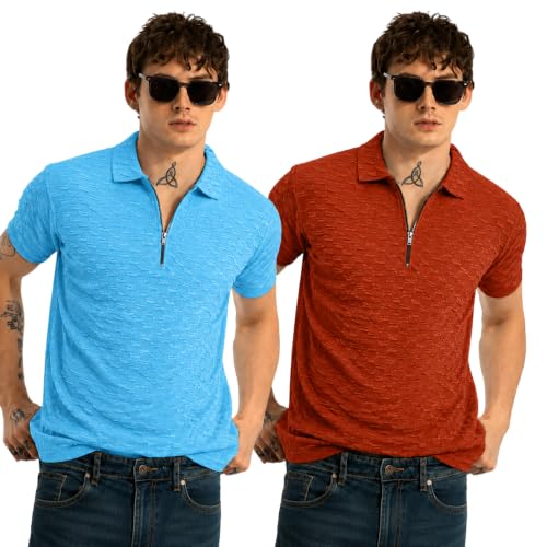 Image of Preneum Men's Solid Polycotton T-Shirt | Collared Neck | Half Sleeve | Regular Fit | Everyday Casual Wear (Available in Plus Sizes)