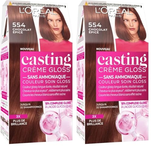L’ORÉAL PARIS - Coloration Cheveux Semi-Permanente Ton sur Ton - Couleur Soin Gloss - Sans Ammoniaque - Casting Crème Gloss - Nuance : Chocolat Epicé (554)