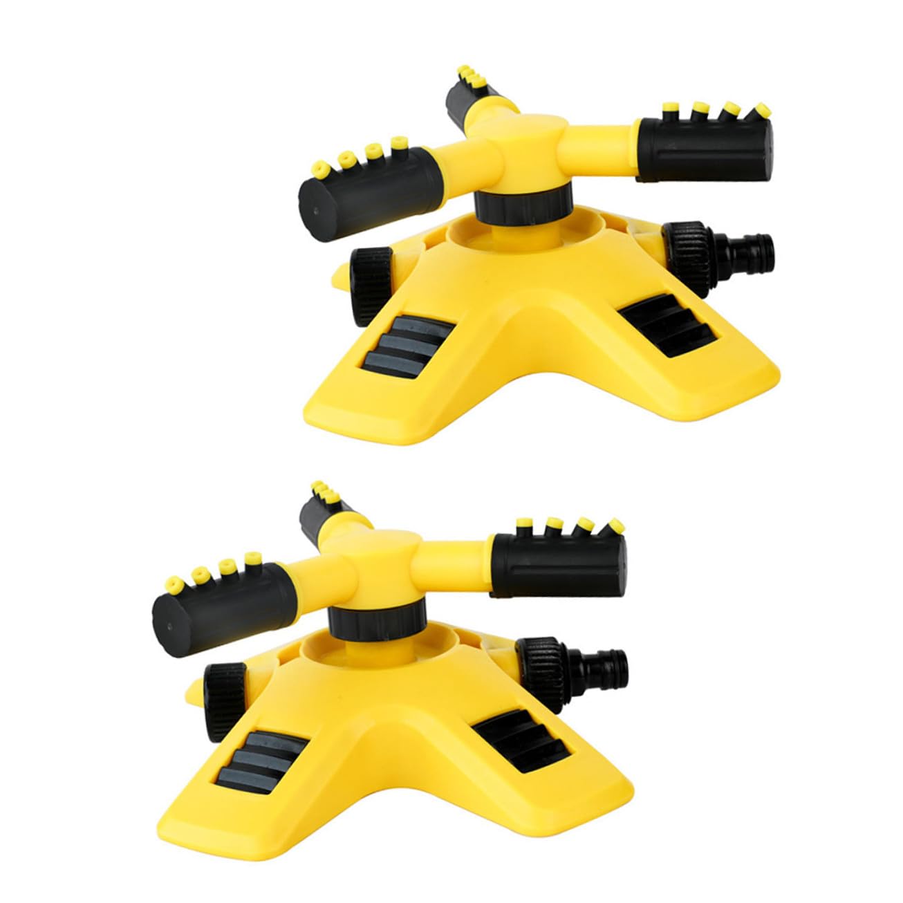 Arroseur Rotatif de Jardin 360 Degrés en Plastique Jaune, Facile à Utiliser, Lot de 2 Pièces pour Arrosage Pelouse et Système D'irrigation Jardin