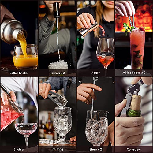 Cocktailshaker Set, Lychee12 Stuks Cocktail Set Barman Kit Cocktail Set met Houten Standaard - Roestvrij Staal Cocktail… - Afbeelding 6