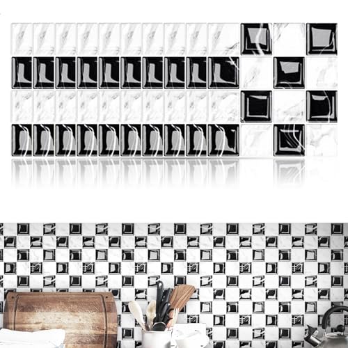 Azulejos Adhesivos Cocina Baño Azulejos de Pared 3D, PVC Paneles de Pared Vinilo Adhesivo Cocina con Efecto Mosaico, Impermeables Cocina para Cocina Baño, 15x15cm 10 Piezas