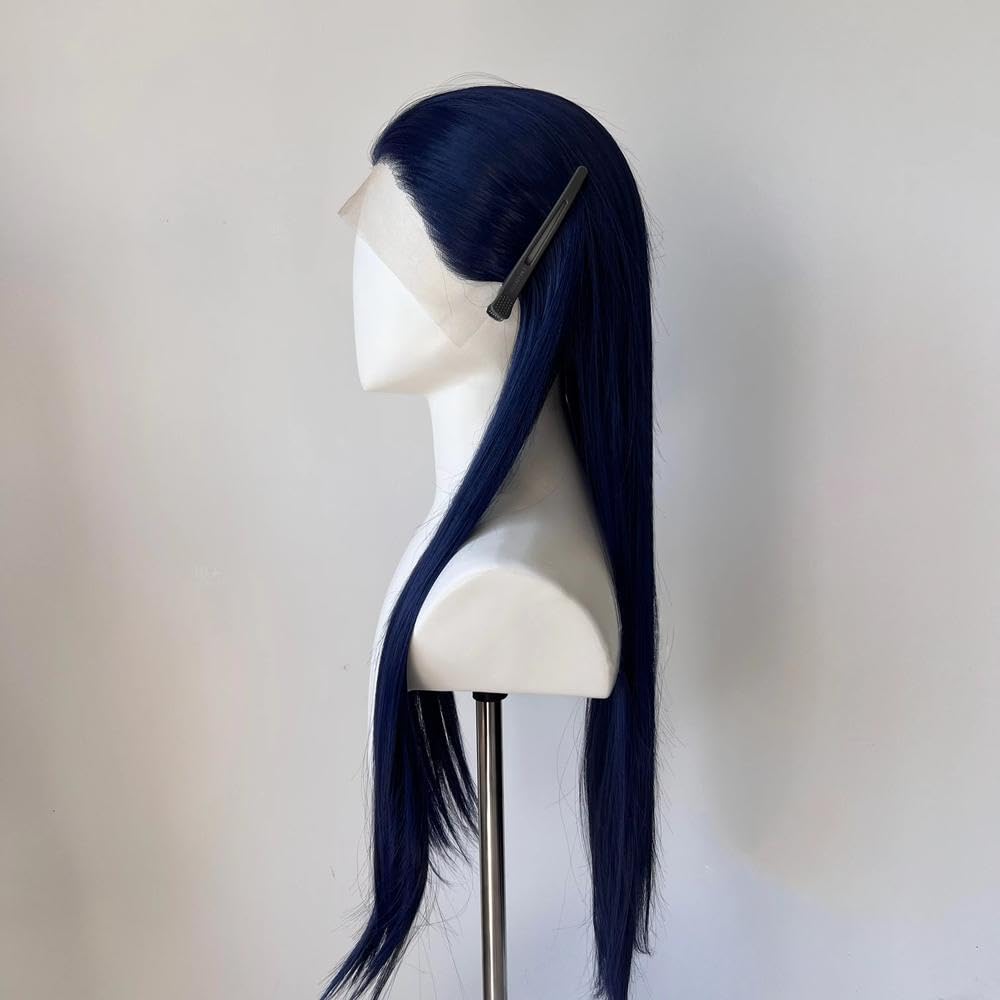 Haarpflege Dunkelblaue Lange Gerade Lace-Front-Perücke Für Damen Cosplay Alltag