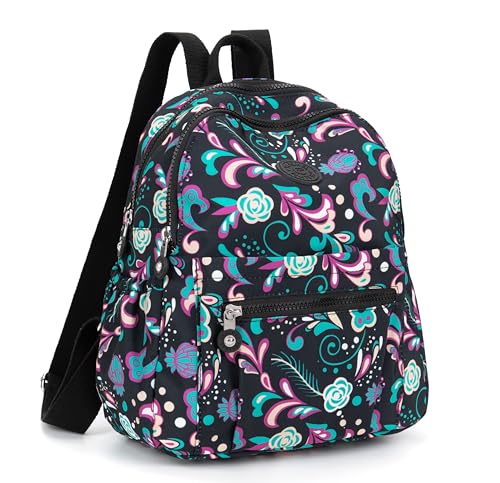 Image of Pealwel Mini Backpack Purse for Women,Small Nylon backpacks for Ladies Backpacks Women Anti Theft Travel Bag (Pink&blue Floral)