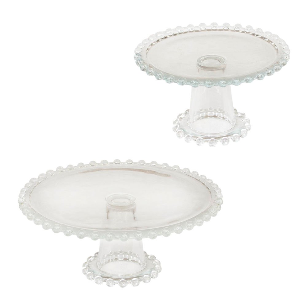 Buy Beaded Glass Cake Stand Set, 8 Inch and 11 inch Round Pedestals