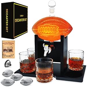 Football Whiskey Decanter Set with Glasses Spout 4Chiller,Whiskey Decanter Sets for Men,Whiskey Set Gifts for Men,Birthday Gifts for Men Gifts for Dad Gifts for Him Boyfriend,Alcohol Tequila Decanter