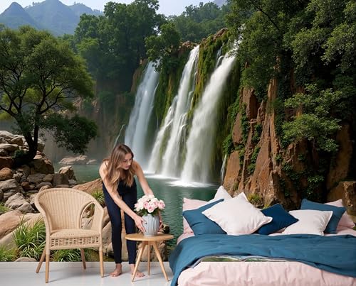 Papier peint cascade naturelle intissé pour agrandir un salon sombre