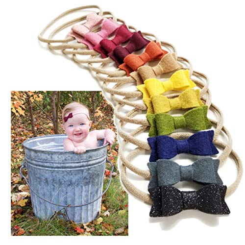 Baby bows and headbands, Soft nylon headbands, newborn to toddler, Rainbow Colors, set of 12 (Fall Rainbow)2