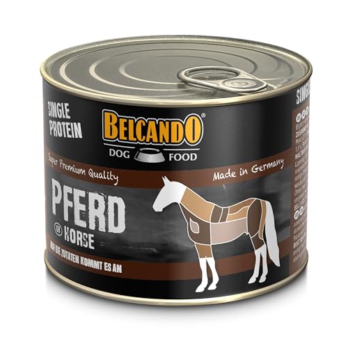 BELCANDO Single Protein Nassfutter für Hunde, Pferd, 6X 200g Dose, sortenreines Hundefutter nass, für alle Rassen, Made in Germany