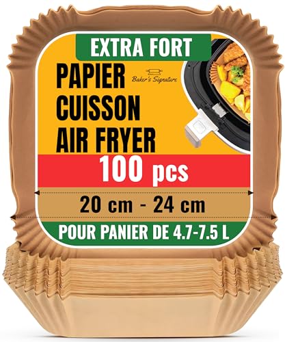 Papier Cuisson Air Fryer, 100 Pièces - Feuilles Carrées de 20-24 cm (8 po) pour Paniers de 5,5-9 L, Four, Pots - Papier Sulfurisé - Accessoires de Cuisine...