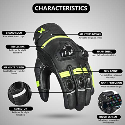 Ride Maxx Genuine Leather Motorbike Gloves Motorcycle Gloves Atv Riding Gloves Touch Screen Hard Knuckle Powersports Racing Gloves (Racing Green, L) #TOP2
