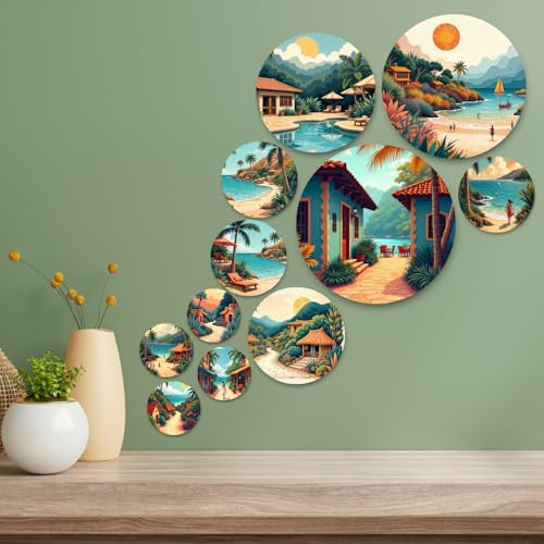 Image of RADIQORE Set of 11 Designer MDF Wooden Wall Hanging for Home Decoration | Office | Gift | Wall Decor Hanging Items | Wall Art | Living Room | Bedroom (House)
