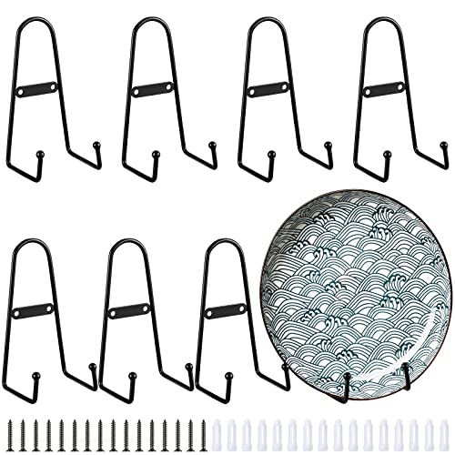 8 Pcs Metal Wall Mount Plate Display Stands Medium Black Easel Plate Hangers Vertical Stand Holders Picture Frame Stand Rack for Decorative Book Platter Arts(6 Inch)