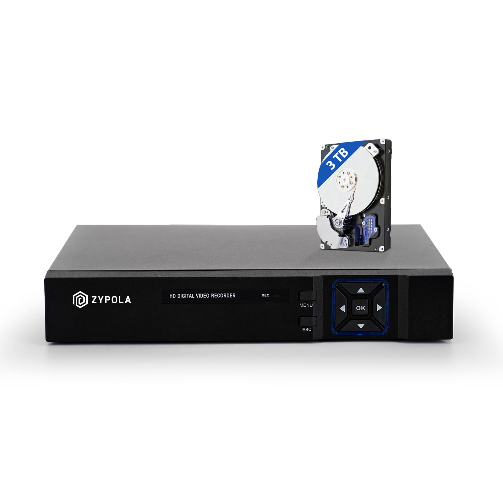 Zypola® 1080p 8 Channel Hybrid CCTV DVR Recorder, H.265, Remote Access, HDMI & VGA Output, Supports CVBS/TVI/AHD/CVI/IP Cameras, Pre-Installed 3 TB Hard Drive