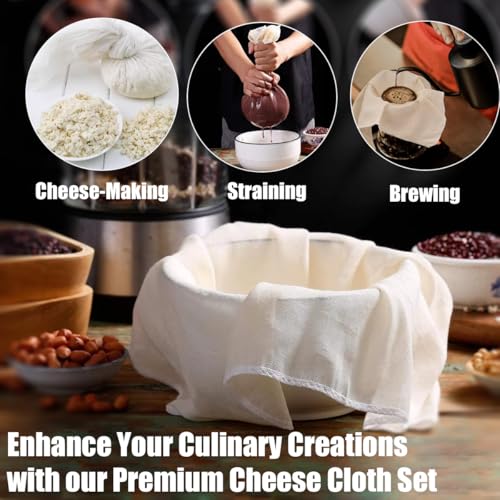 Image of 10 Pcs Cheese Cloths, SGS Tested 100% Unbleached Cotton, 20x20 Inch Grade 100 Reusable Cheese Cloth With Ultra-Fine Mesh, Reusable Muslin Cheesecloth for Straining,Juicing,Cooking Turkey, Baking