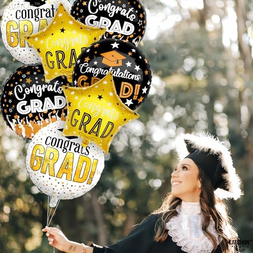 Image of KatchOn, Congrats Grad Balloon Set - 18 Inch, Pack of 12 | Congrats Grad Balloons for Graduation Decorations 2026, Black and Gold Graduation Balloons, Congrats Grad Decorations, Grad Party Decor