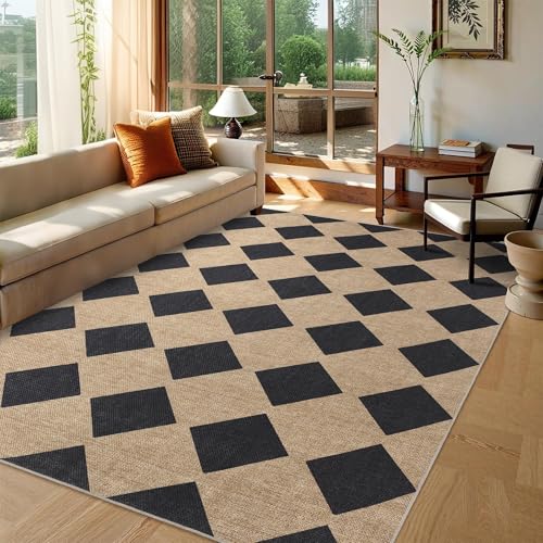 Zeeinx Checkered Easy Jute Rug 6x9 Outdoor Rug Large Washable Area Rugs