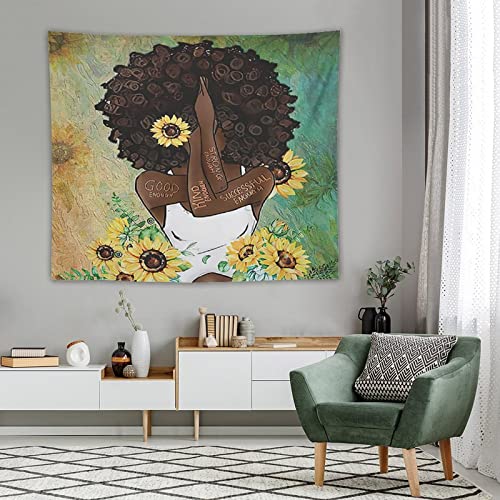 Maynofu African Woman Tapestry Chakra Tapestry Bedroom Aesthetic 50"×60" Sunflower Black Girl Tapestries Wall Hanging For Women Living Room College Dorm #TOP3