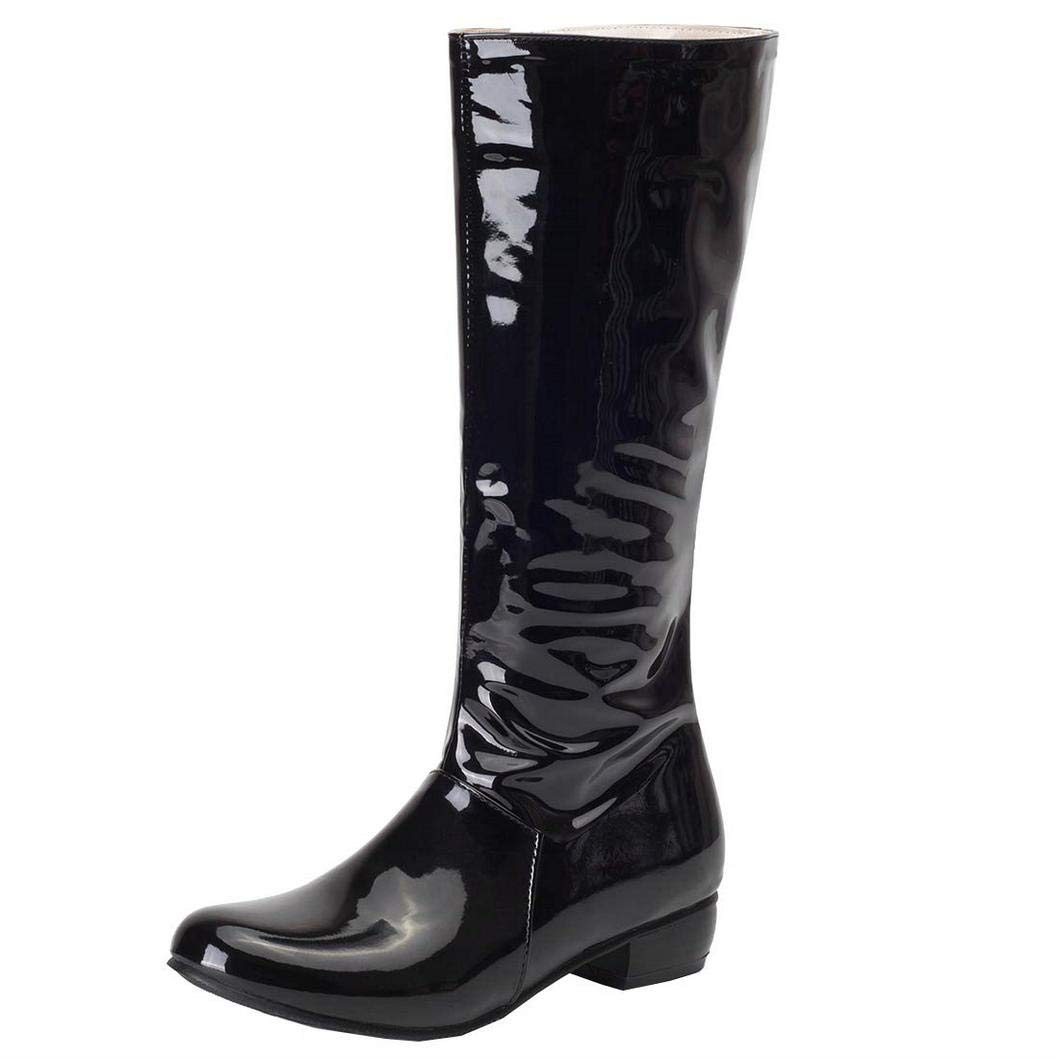 Bellirala Womens Patent Leather Gogo Boots Zip Up Knee High Flat Mid Calf Boots