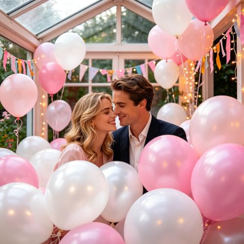 Image of Pink and White Balloons 12 inch 50Pcs Pearl Light Pink Balloons for Wedding Bridal Baby Shower Birthday Party Decorations
