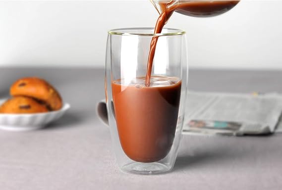 ARVALE Çift Cidarlı Cam Kupa Ev Ofis Fincanı Isı Yalıtımlı Kulplu Cam Bardak (2 Adet 500 ml)