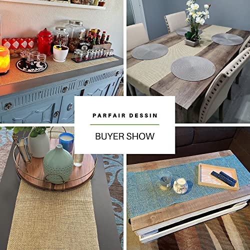Parfair Dessin 13X72 Inch 6Ft Burlap Jute Textured Polyester High Density 650 Gsm Fabric Table Runner Dresser Dining Wedding Party Fall Decorations: Dark Grey #TOP7