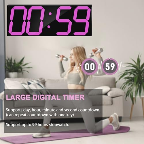 Image of CHKOSDA LED Large Digital Wall Clock, Oversize Wall Clock with 6 inch Numbers, Remote Control Count up /Countdown Timer Clock, Auto Dimmer, Big Calendar and Thermometer(Purple)
