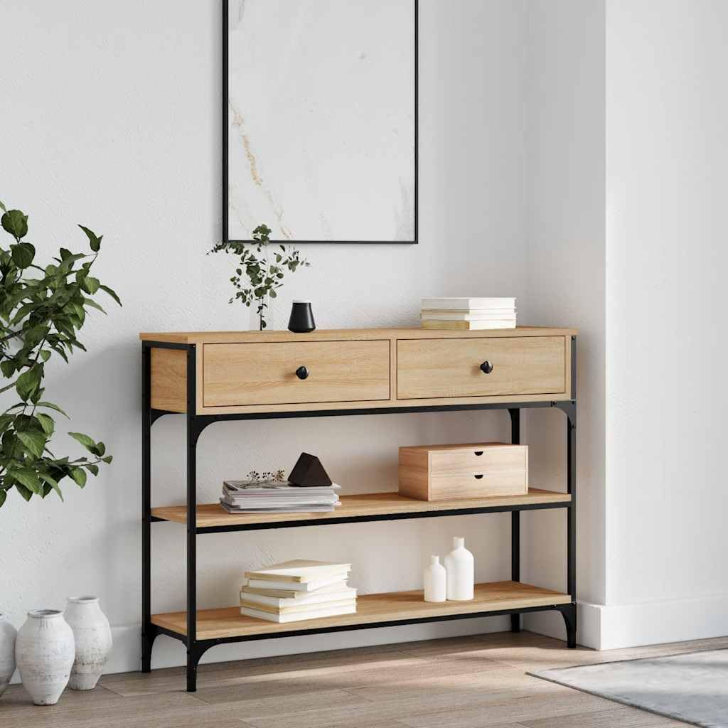 vidaXL Mesa Consola, Mesita de Sofá con Almacenaje, Mesa Auxiliar, Mesa para Pasillo Salón Entrada Recibidor, Madera de Ingeniería Roble Sonoma