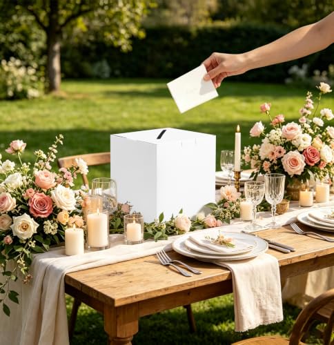 Image of SietDESEO White Card Box with Slot Money Gift Card Box Holder for Party Wedding Reception Birthday Graduation Bridal Shower Baby Shower Diaper Raffle Box