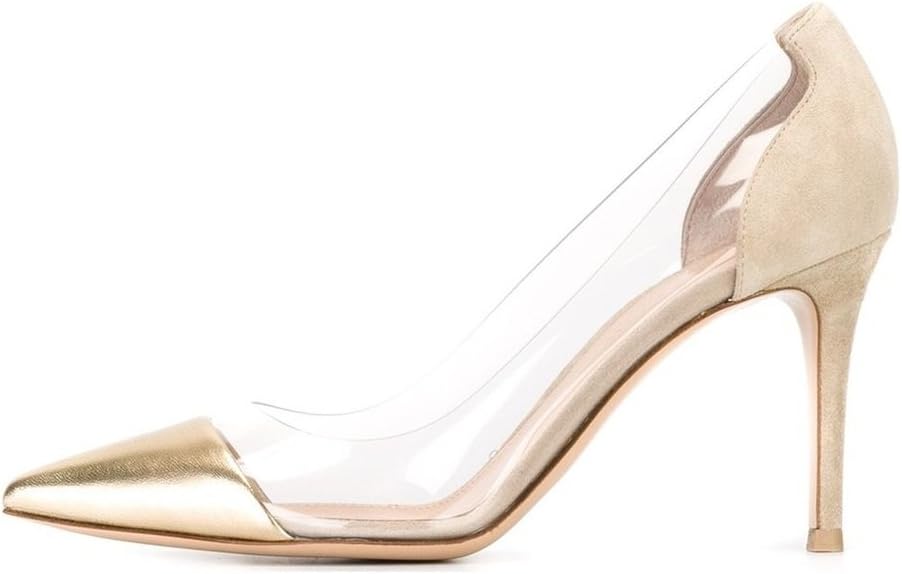 elashe Women High Heel Pumps | Transparent PVC Cap Toe Court Shoes | 8cm High Heel Party Shoes