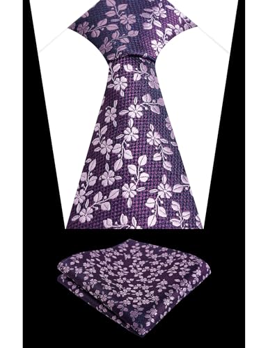 Image of Alizeal Mens 3.15inches Leaf Flower Pattern Tie Set | Floral Pattern Pocket Square Perfect for Fall Winter Business and Holiday Events