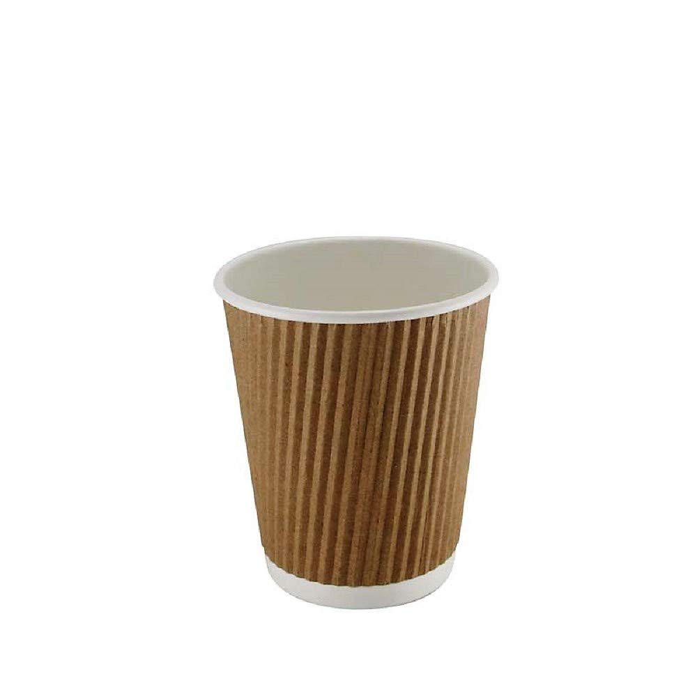 SilverStar 100 x 8oz Disposable Ripple Kraft Triple Walled Paper Brown Cups (for Tea, Coffee, Cappuccino Hot Drinks, Takeaway & More)