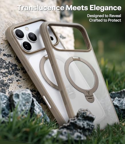 Image of TORRAS Q3 Spin for iPhone 17 Pro Case, 360 Magnetic Stand, Brown | Compatible with MagSafe, Built-in Kickstand, Camera Control, 4X Military-Grade Shockproof Translucent Phone Case for 17 Pro