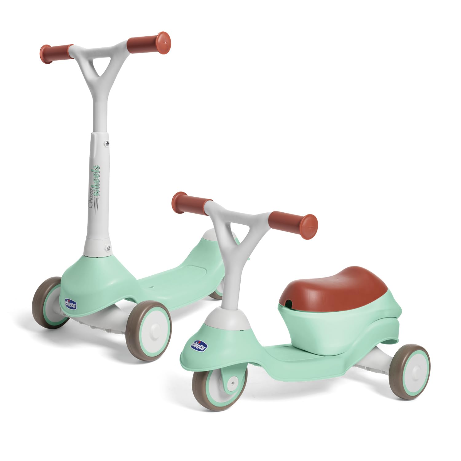 Chicco Monopattino Evolutivo 2 in 1, Cavalcabile da 1 Anno, Monopattino dai 2 Anni, Portata Max 20 kg, Manubrio Sterzante e Ruote Gommate, Leggero e Facile da Trasportare, Cavalcabile per Bambini