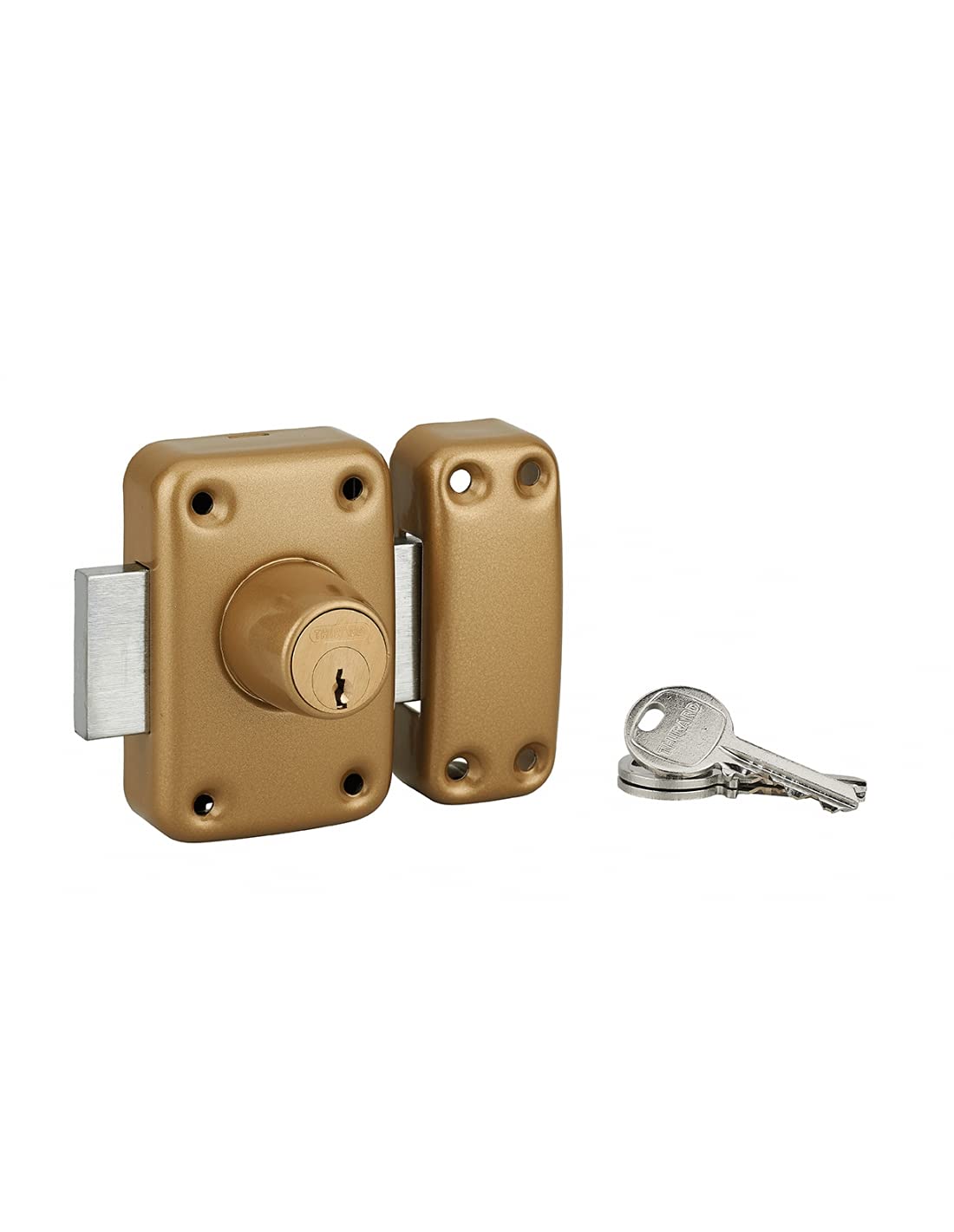 THIRARD Verrou à Double Entrée Acier Cylindre 60 mm Verni | verrou double entrée, cylindre 60 mm, acier, finition verni, 3 clés, porte d'entrée vitrée, fabrication française, doré