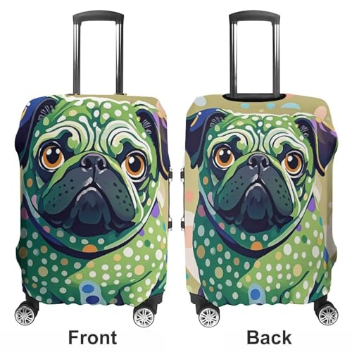 Pug Green Polka Dot Printed Luggage Cover Protector, Fits 18-32 Inch Luggage3