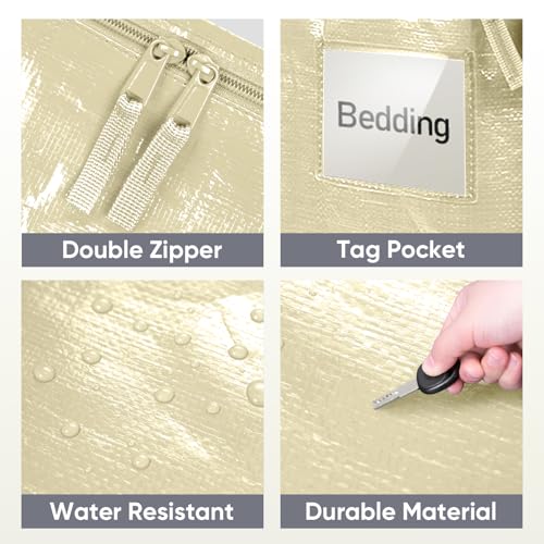 Image of TICONN 6 Pack Extra Large Moving Bags Heavy Duty with Zippers & Carrying Handles, Durable Storage Bags Moving Boxes for Closet Organizers and Storage (6 Pack, Cream)