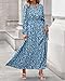 BTFBM Women Boho Maxi Dress Fall Fashion 2025 Floral Long Sleeve V Neck Button Pockets Flowy Vacation Wedding Dresses(Blue, X-Large)