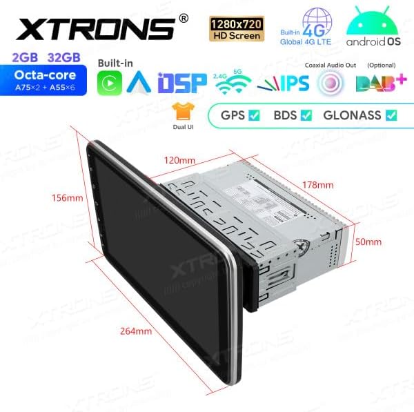 Dimensions diagram for XTRONS DIE123L car stereo