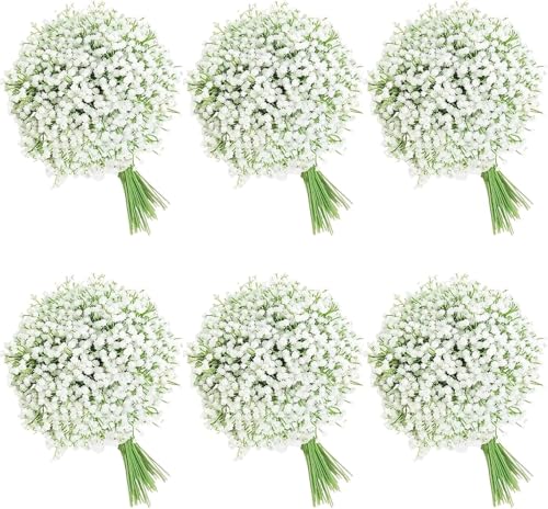 HongzyFirm 120 Pcs Artificial Flowers,Babys Breath Artificial Flowers,Fake White Babys Breath Flowers Artificial Bulk, Real Touch Flowers for Wedding Party Home Garden Decoration (120PC)