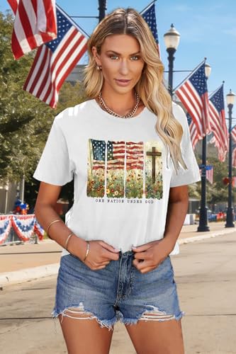 Image of Ithalt Christian Tshirt Womens 4th of July Shirt American Flag T Shirt USA Patriotic Tees Faith Short Sleeve Tops