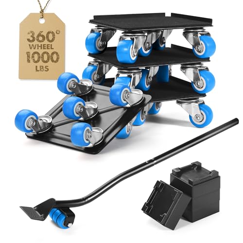 Heavy Duty Furniture Moving Tool Set, Supports up to 1000 Pounds, 5 Wheel Metal Furniture Mover, Furniture Dolly, Appliance Furniture Sliders with Wheels, Furniture Lifter Tool (Blue, 4.3' x4.3')