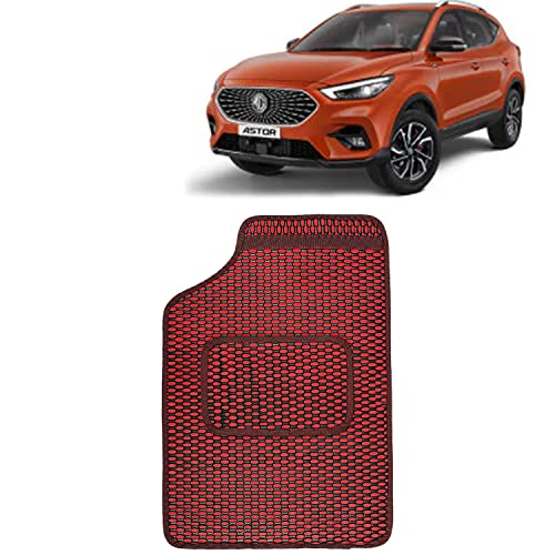 Image of Kingsway Dotted Design Car Floor Foot Mats Universal Fit for Morris Garages (MG) Astor, Model Year : 2021 Onwards, Water and Dustproof, Color Red, Set of 5 Pieces