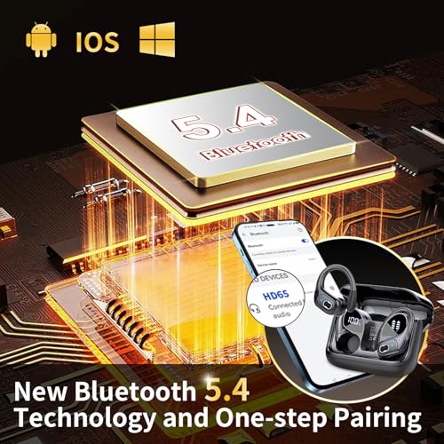 STECEi Kopfhörer Sport, 2025 in Ear Kopfhörer Kabellos Bluetooth 5.4 mit HD Mic, 75Std HiFi Stereo Bluetooth Kopfhörer mit Ohrhaken, Comfort Fit, IP7 wasserdichte Ohrhörer für Sport Arbeit Studium