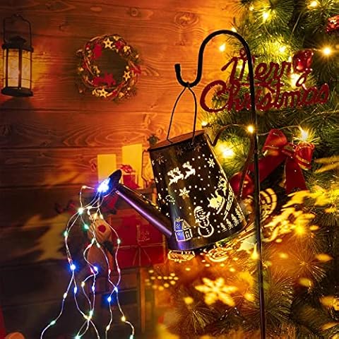 Mubineo Solar Watering Can Lights Outdoor Garden Ornaments, Christmas Solar Watering Can Waterproof Led Fairy Art Decorative Lamp Hanging Yard (#B) Cover